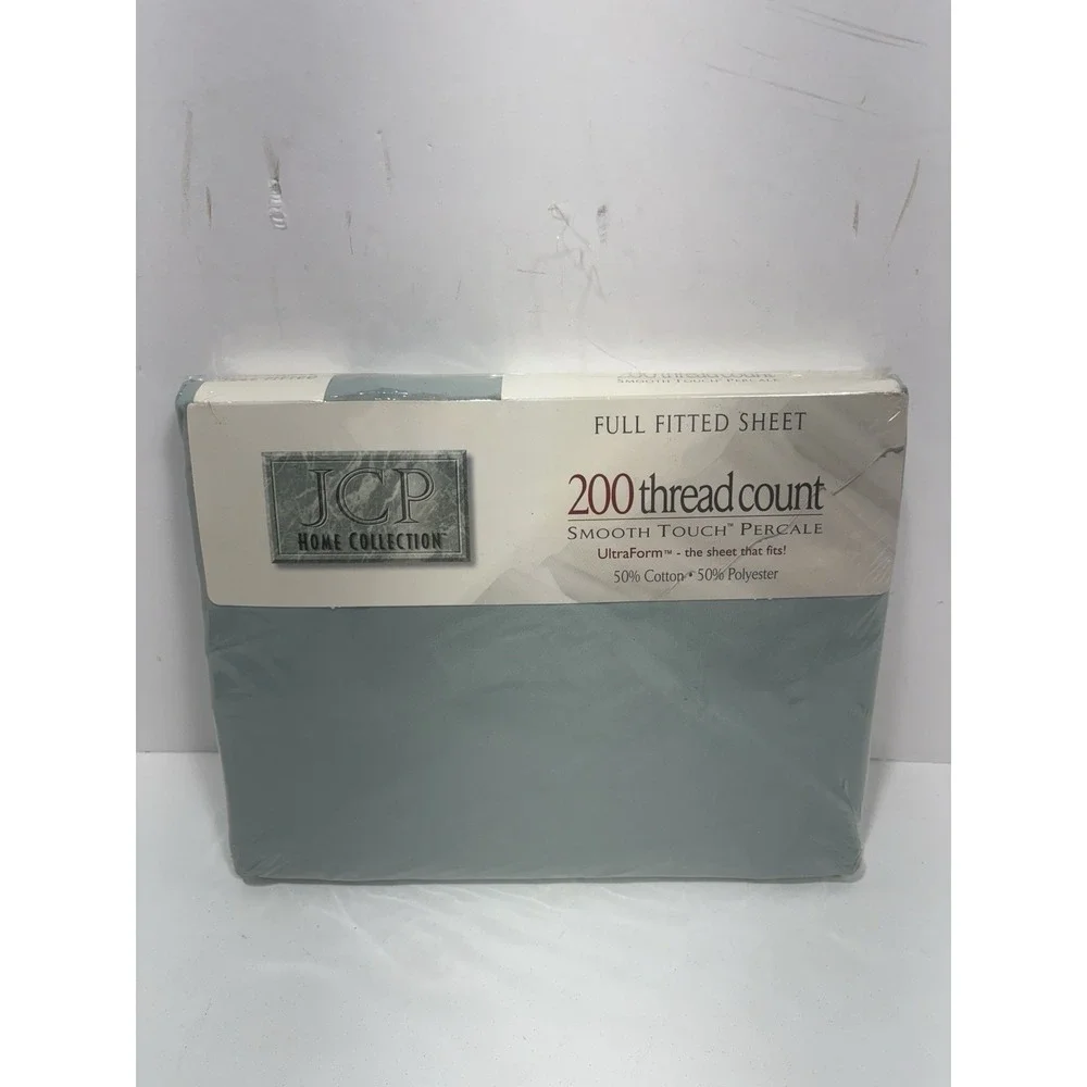 JCPenney 200 TC Full Fitted Sheet Smooth‎ Touch Percale UltraForm Sea Green New